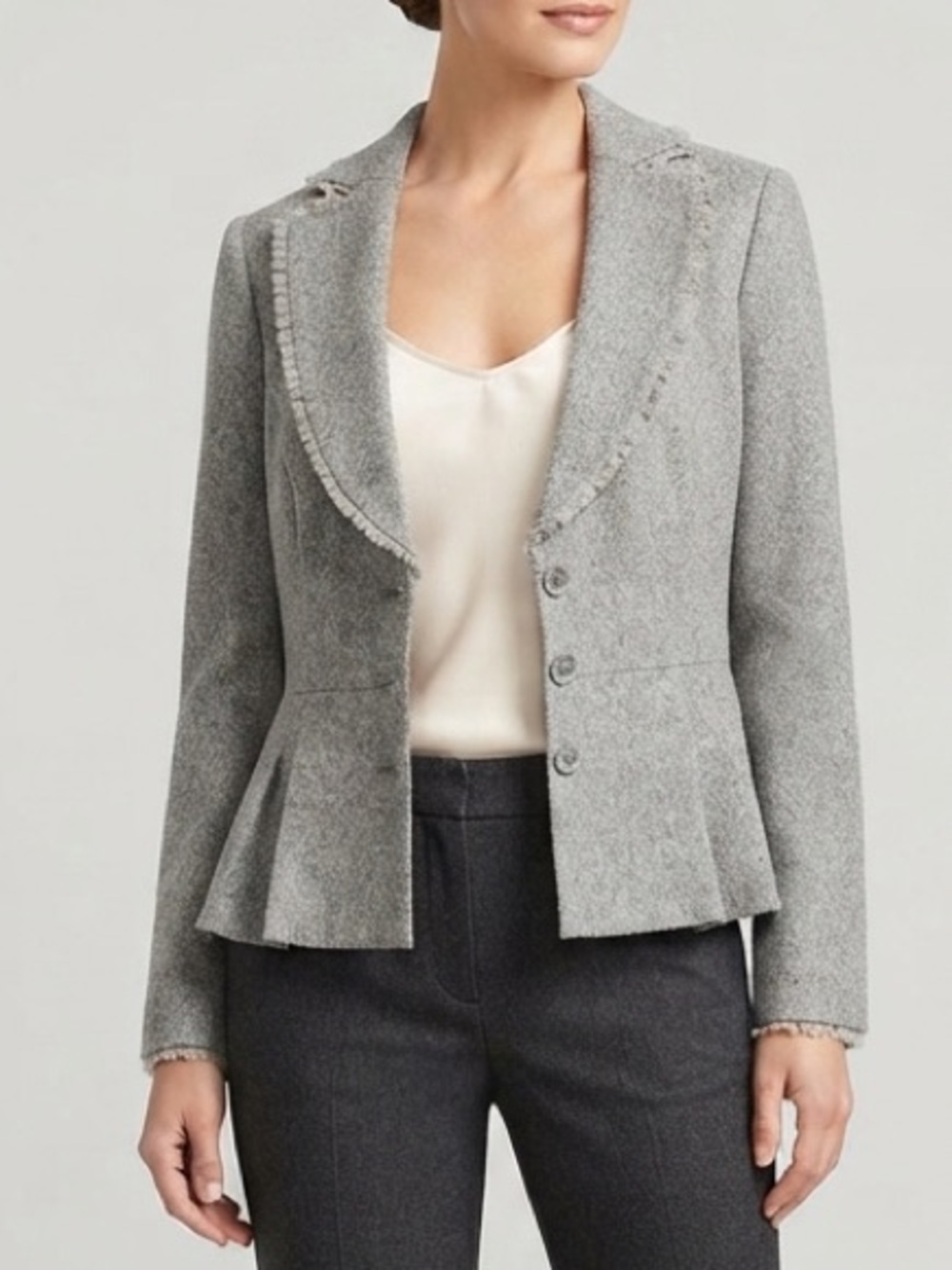 White House Black Market Wool Blend Peplum Ruffle Detail Blazer Jacket